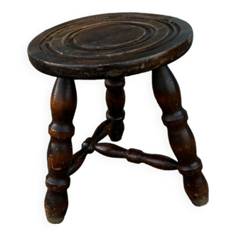 Turned wood tripod stool