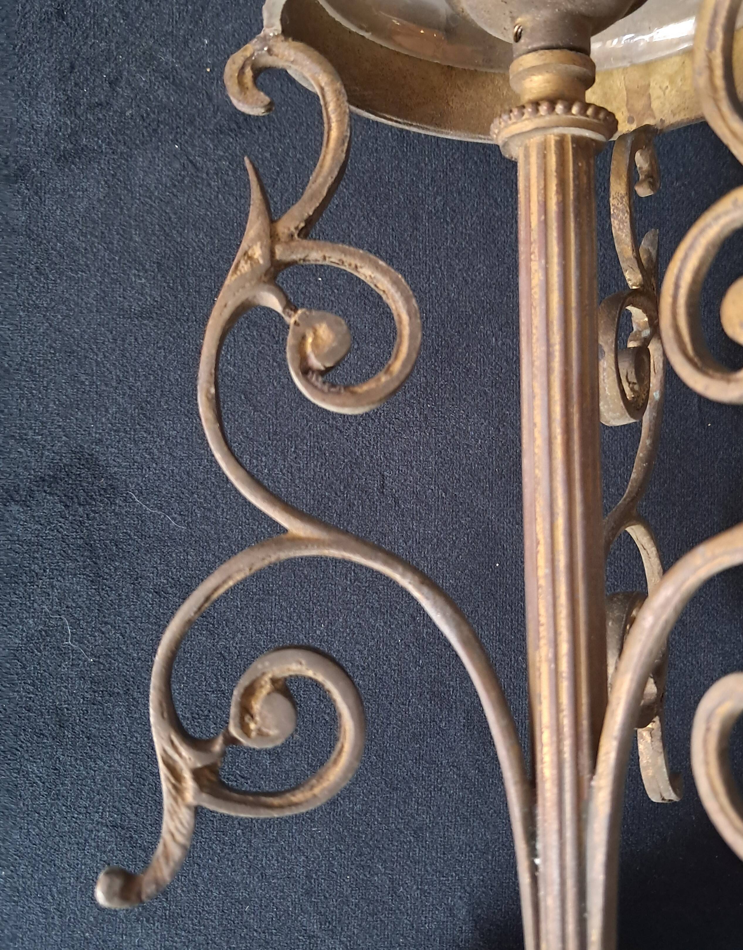 Art Deco Metal Pendant Lamp with Frosted Glass Globe