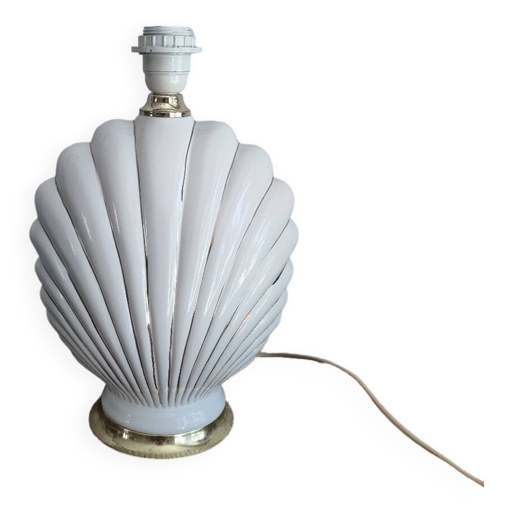 Ceramic and gold metal shell lamp base - vintage