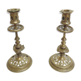 Pair of gilded bronze candle holders