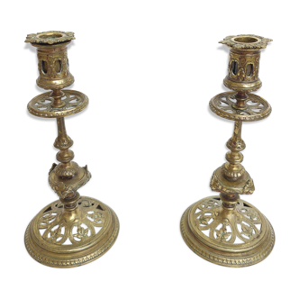 Pair of gilded bronze candle holders