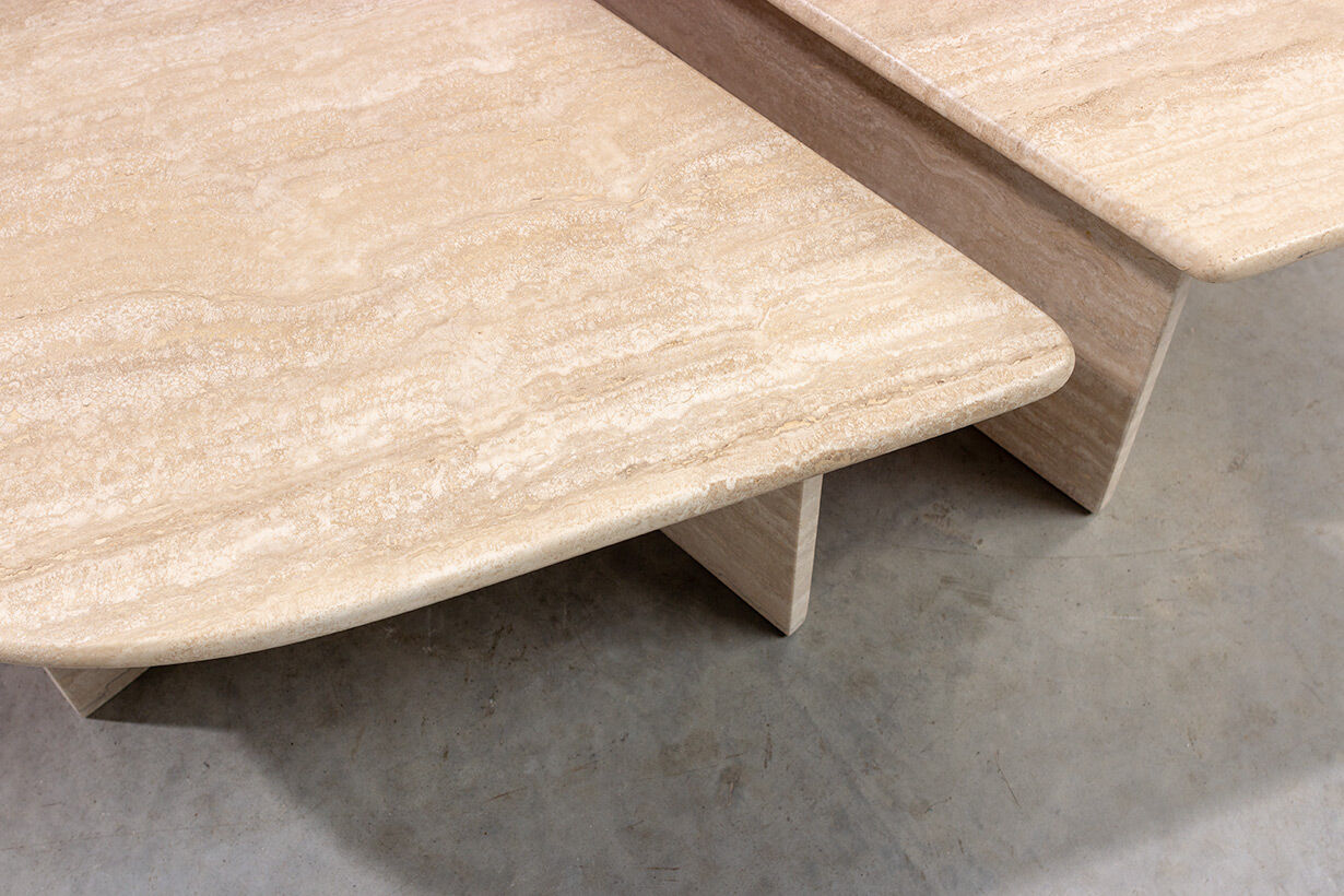 Pair of modernist in travertine 1970 lounge tables s