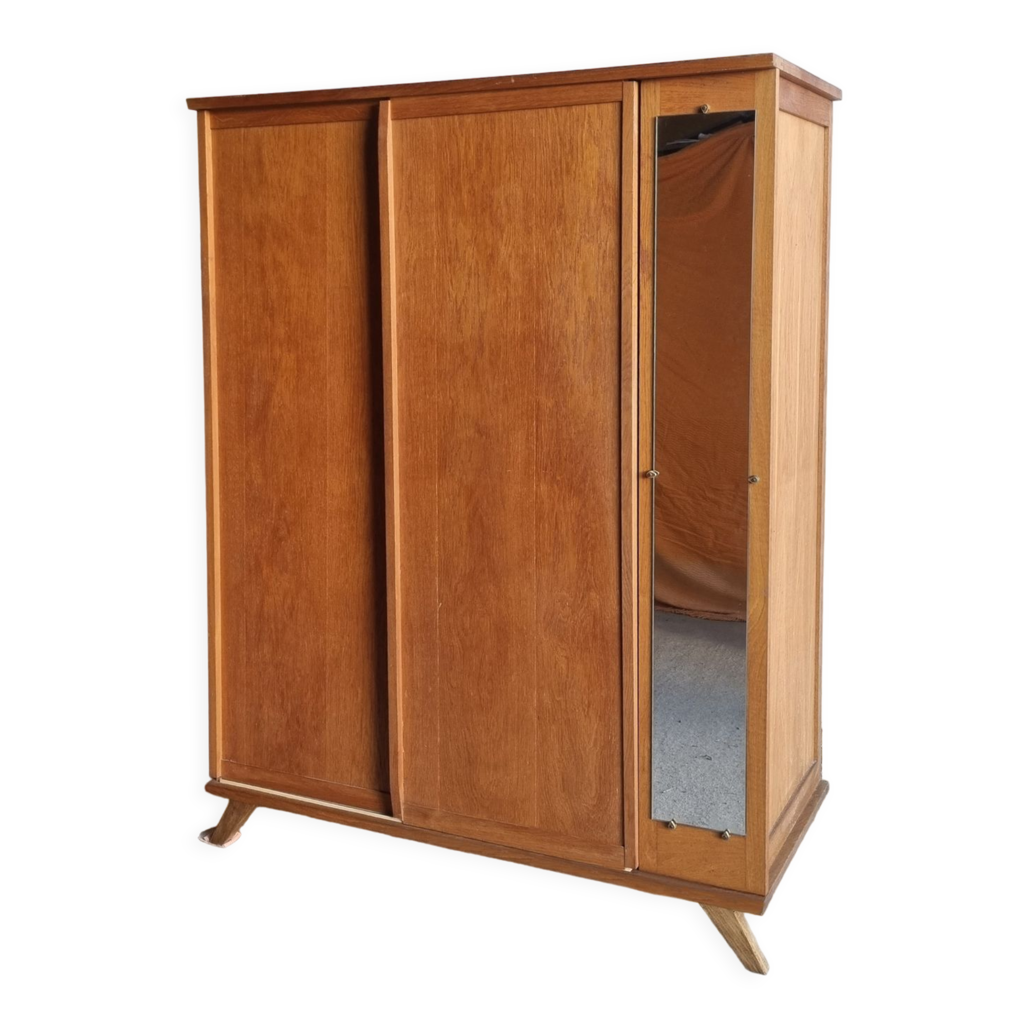 Armoire penderie étagères miroir, pieds compas, vintage, années 60