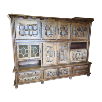 Large Oak Sideboard With Interlaced Doors - 1960s