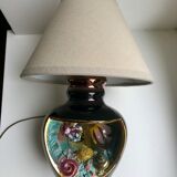 Black and grey Vallauris fish lamp with linen lampshade 70s
