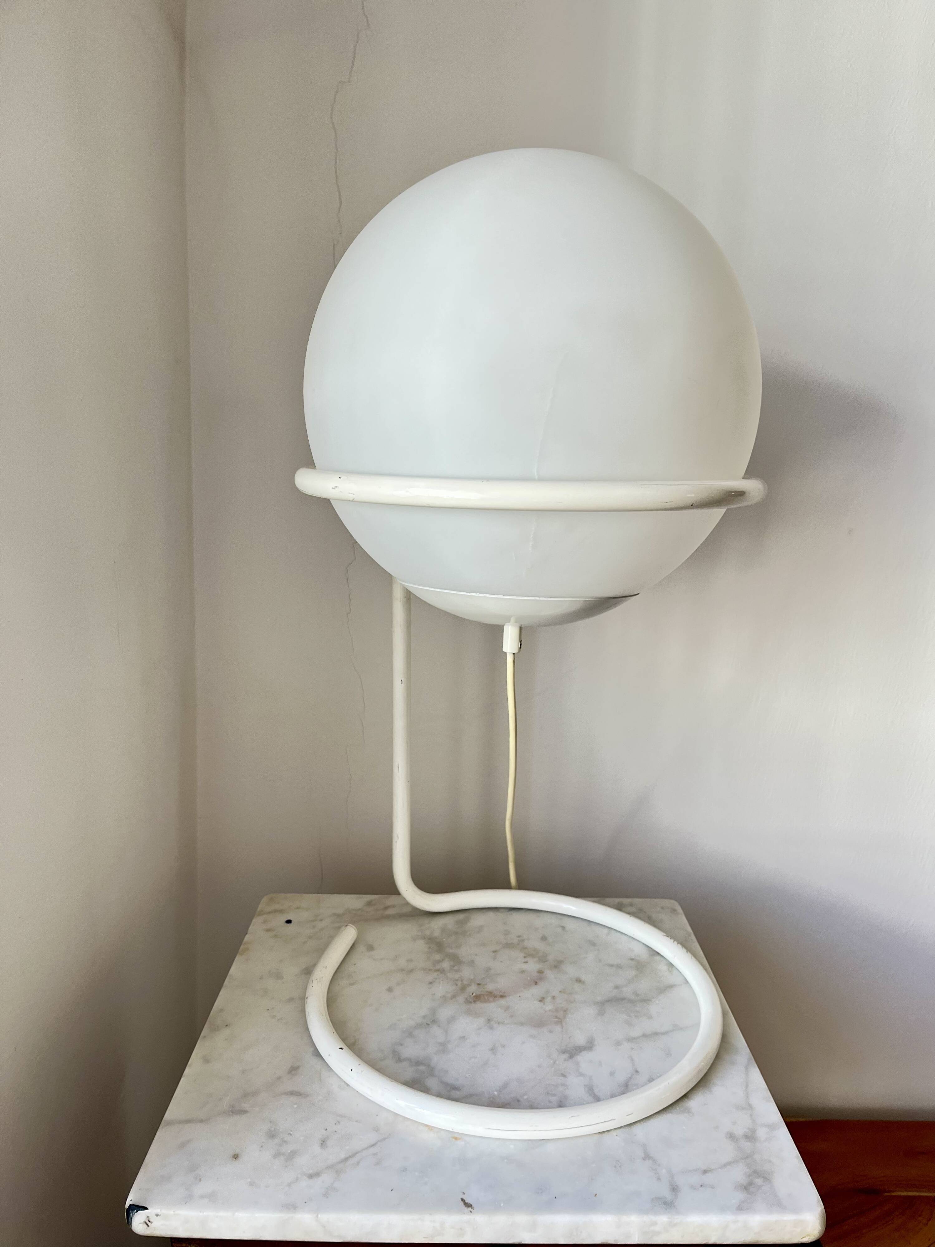 Vintage Postmodern Table Lamp by Glashütte Limburg – White Glass Globe