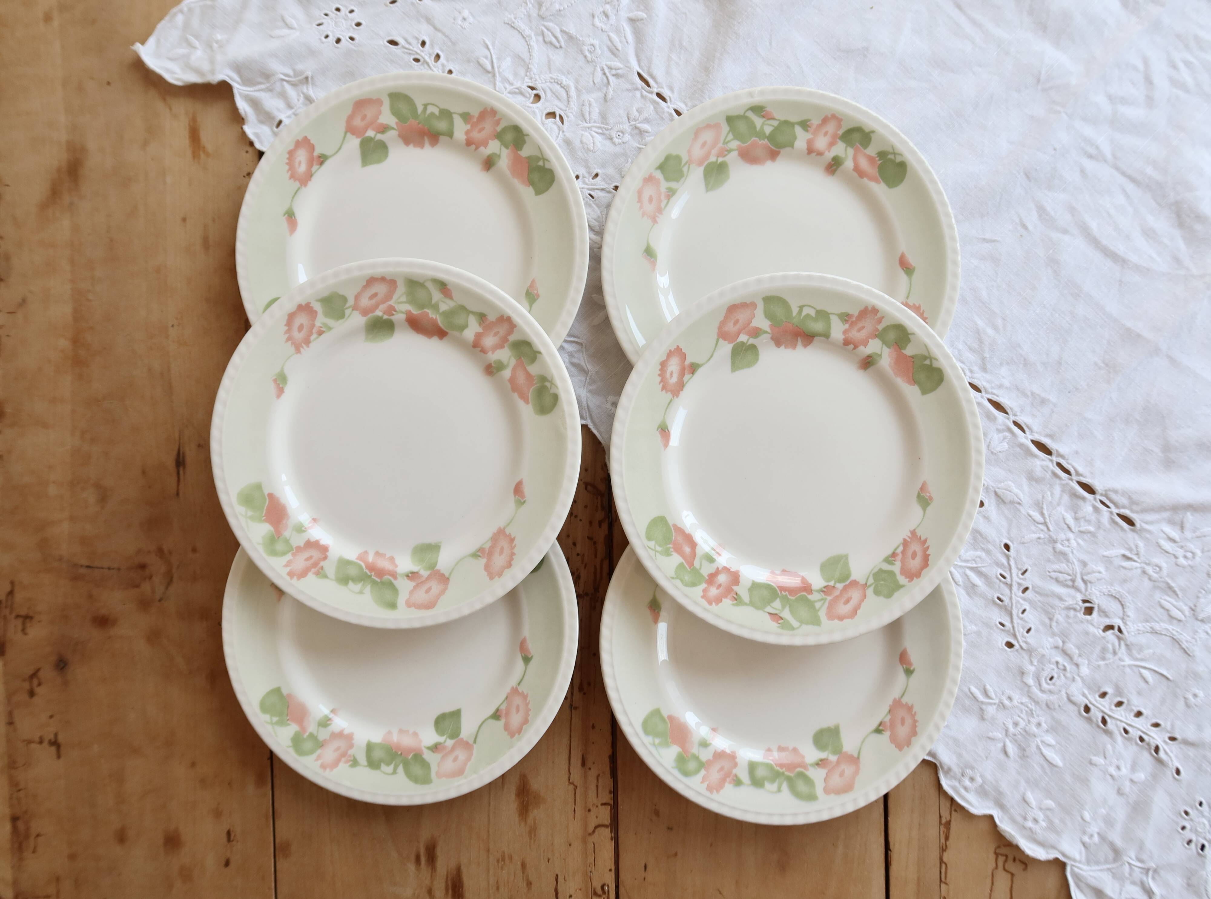 6 vintage dessert plates English earthenware Oxford floral pattern