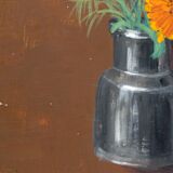Painting colorful flowers on hardboard still life signed framed