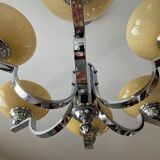 Art Deco chandelier in nickel-plated and opaline metal