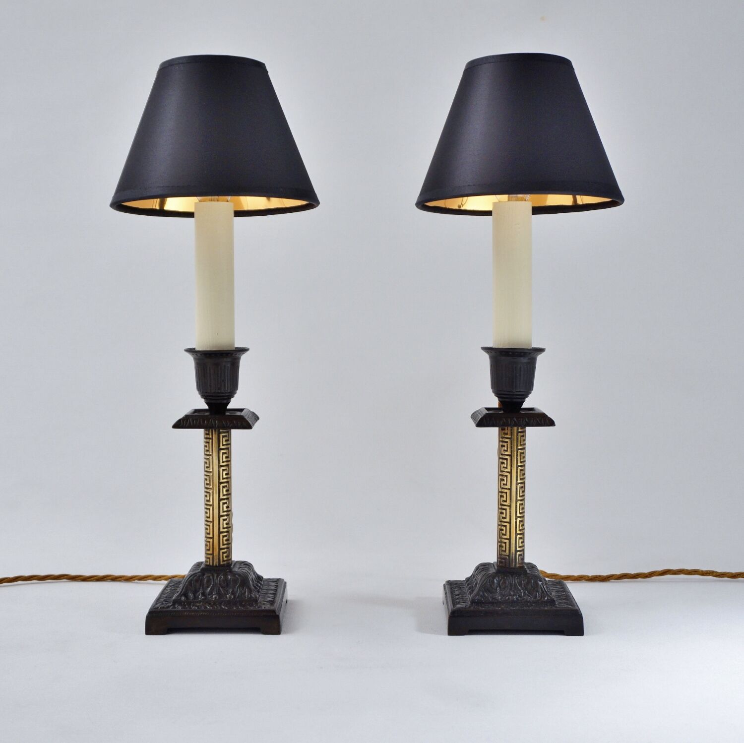 Pair antique candlestick table lamps 1890