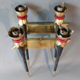 Large pair of 2-light torchiere wall lights 1950/60 in black metal and gilded brass.