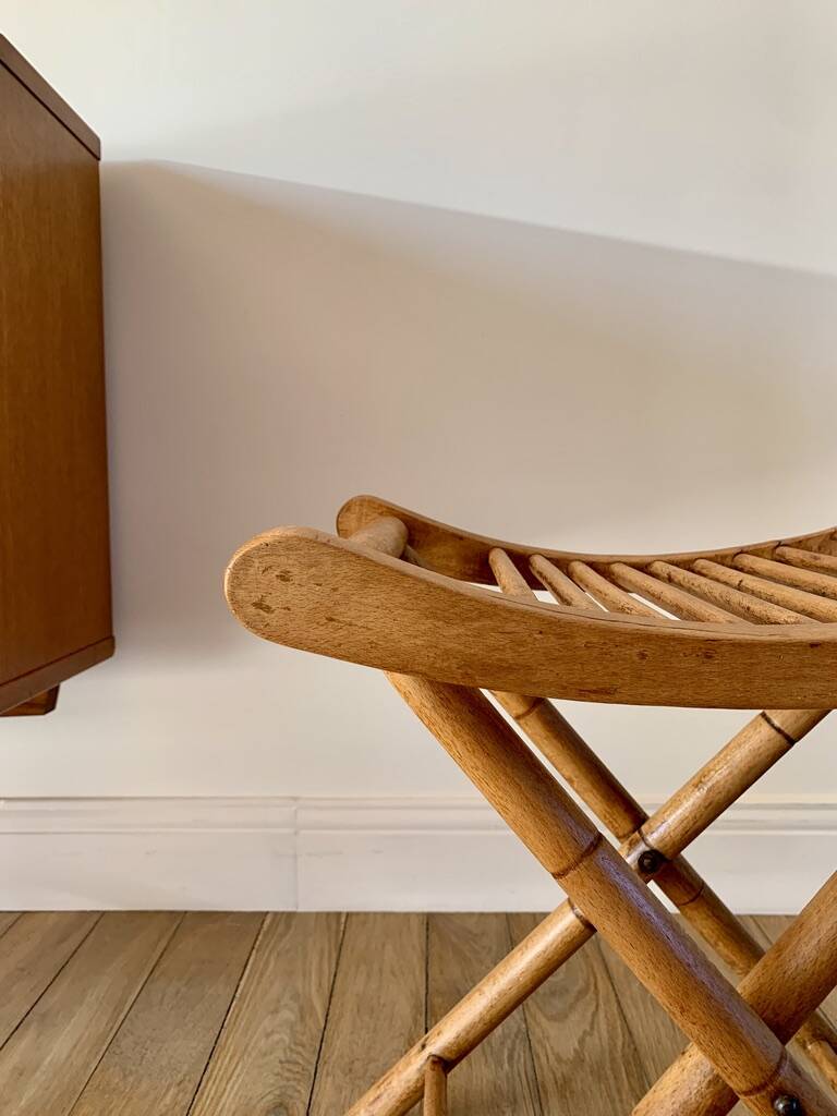 folding wooden stool bamboo style early 20th century