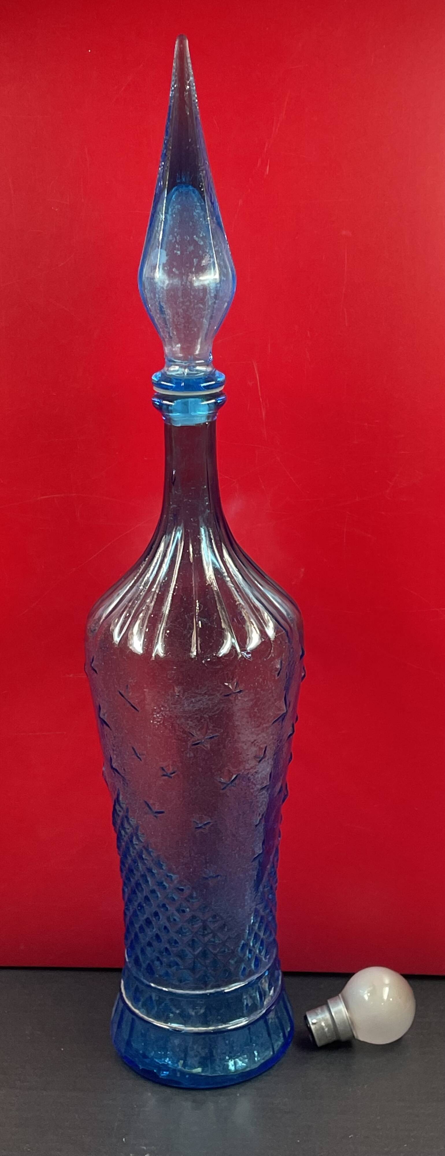 Empoli glass genie bottle, Italy vintage 1960, quite rare model 58 cm