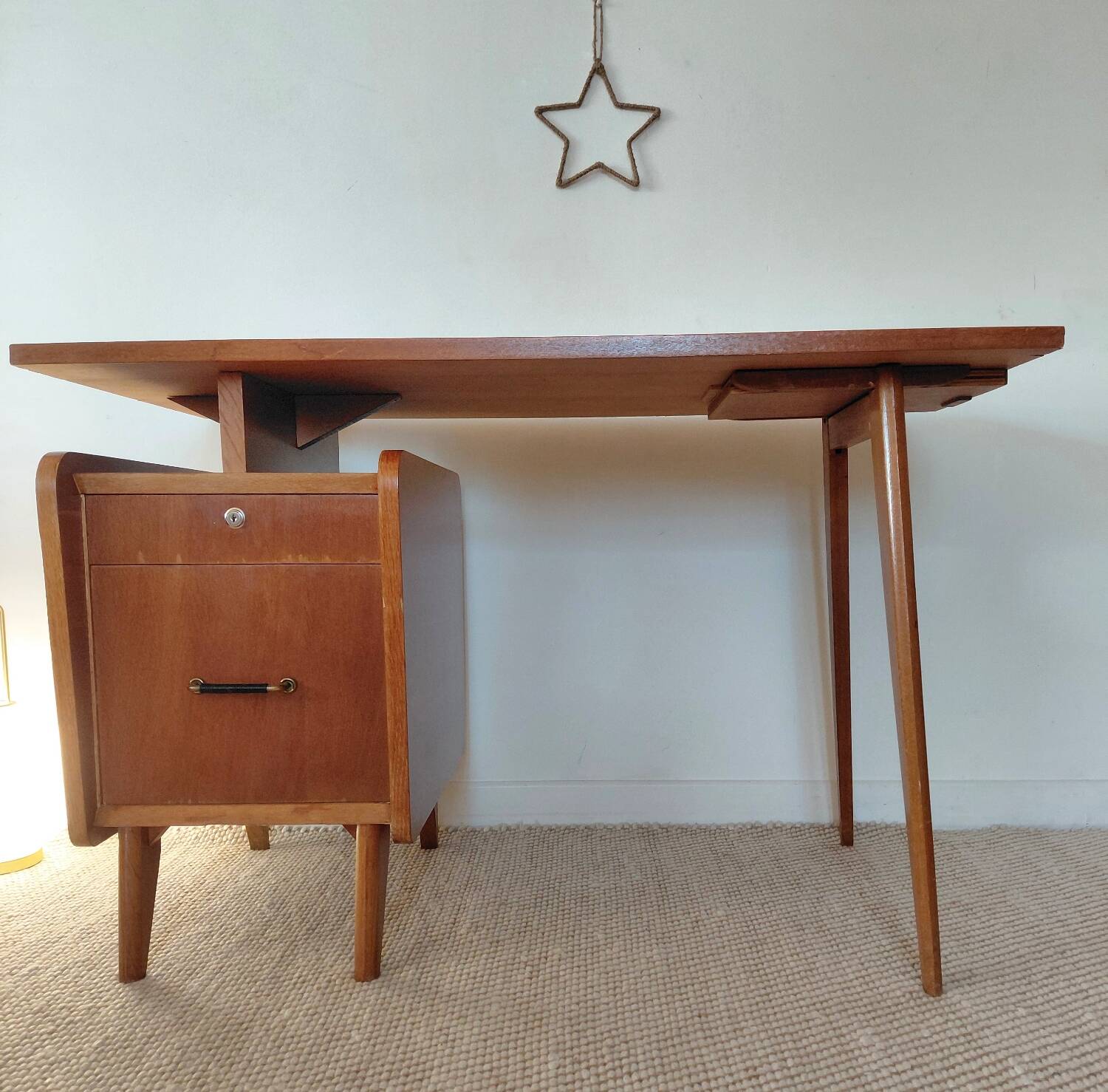 Vintage Scandinavian desk with a floating top and splayed legs - 1960.