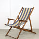Chaise longue italienne pliable vintage en bois et tissu, années 80