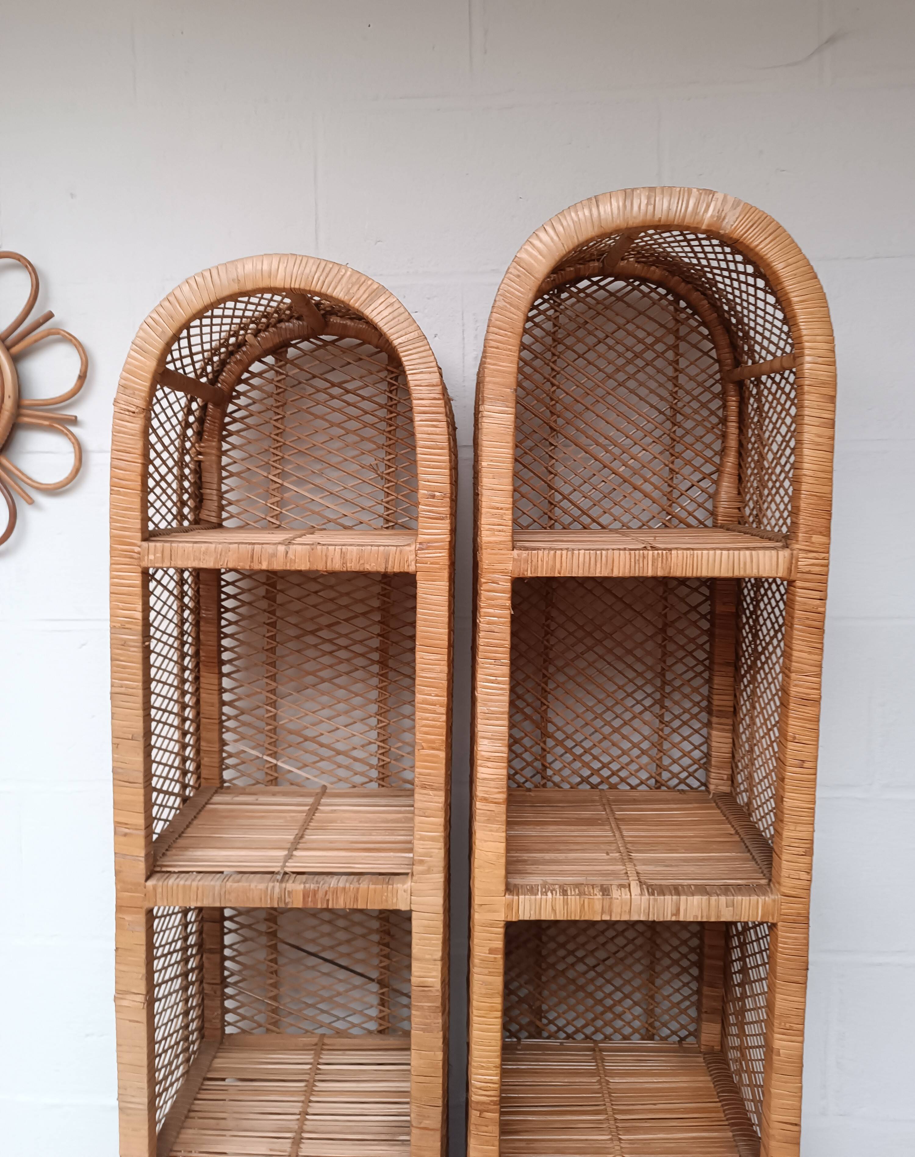 Pair of slim rattan shelves