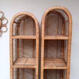 Pair of slim rattan shelves