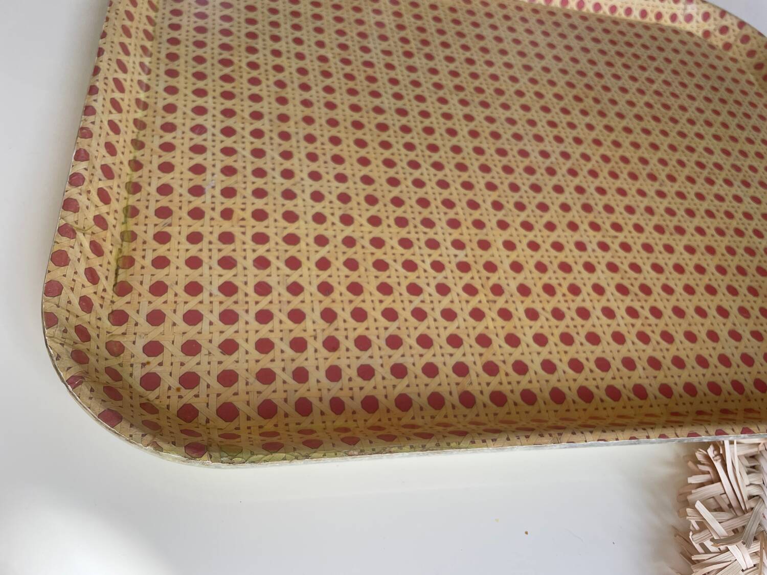 70s tray in fiberglass imitation rattan