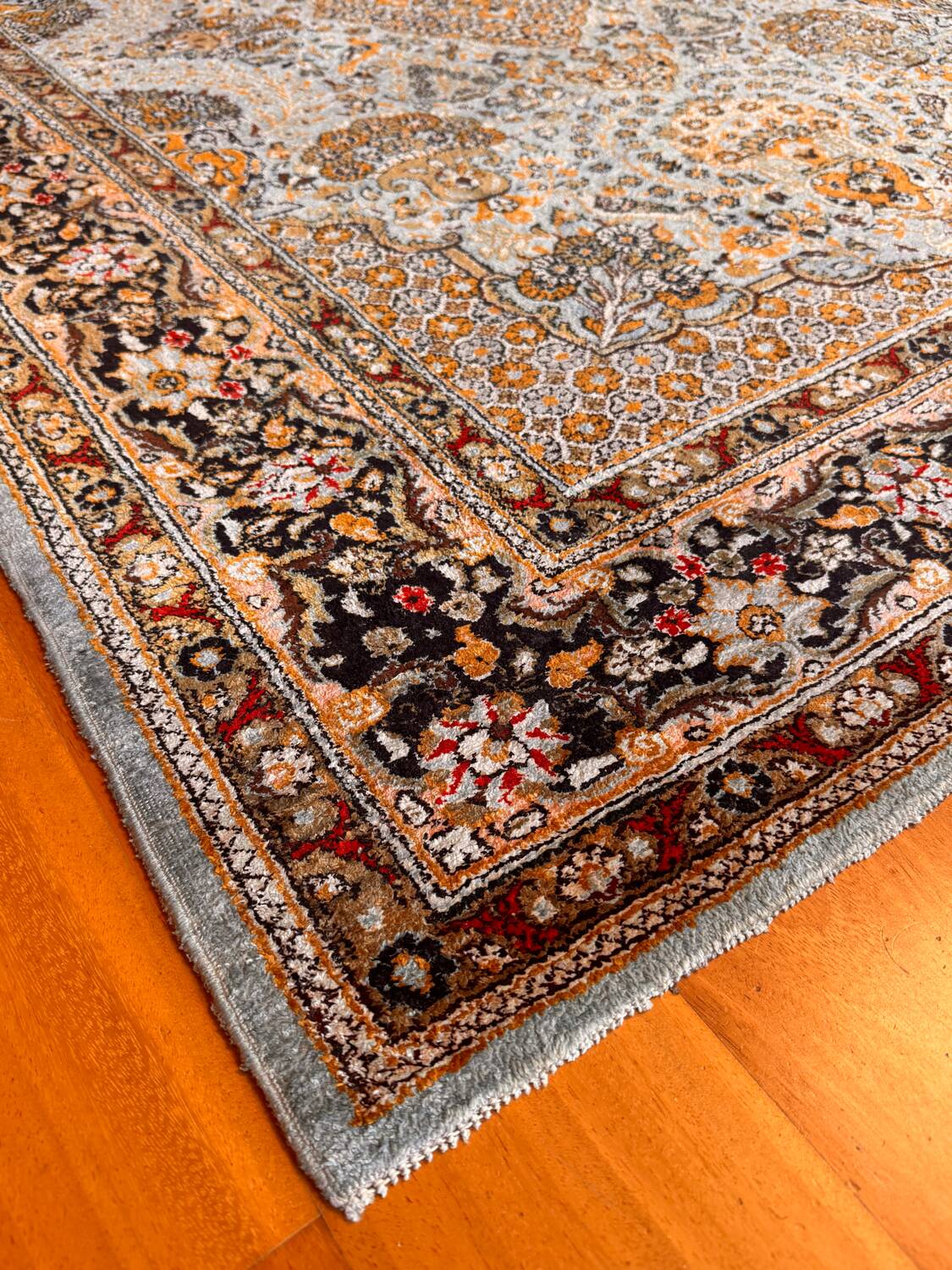 Antique Ghoum carpet from Iran in silk.