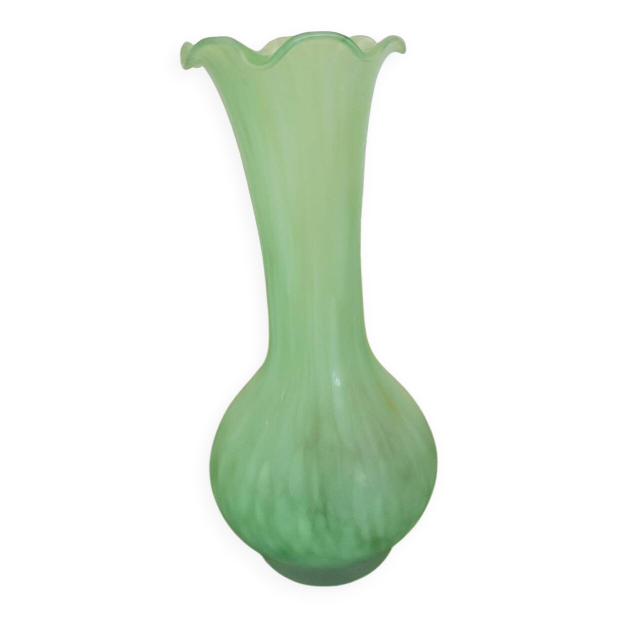 Green vase with high neck made of glass paste