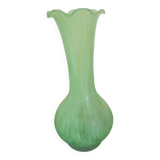 Green vase with high neck made of glass paste