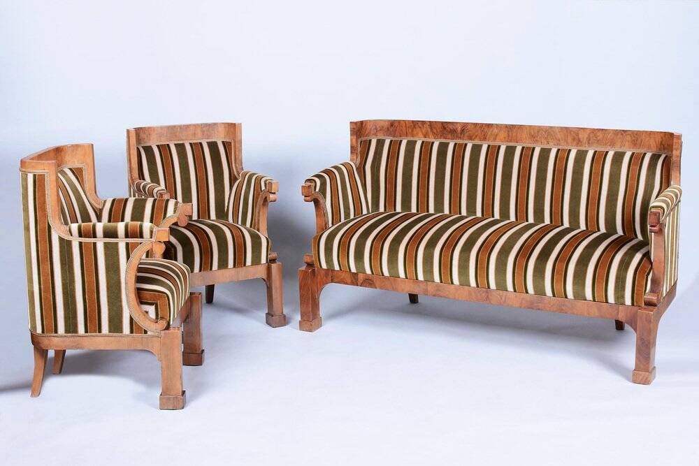 Biedermeier Seating Set in Walnut, 1830s, Set of 3