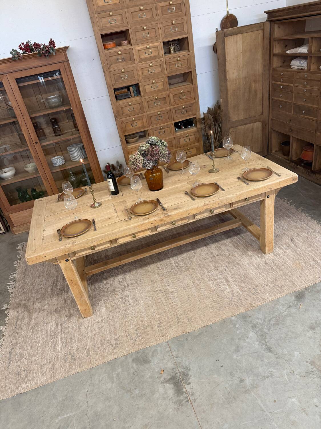 Large farmhouse table with 10 drawers