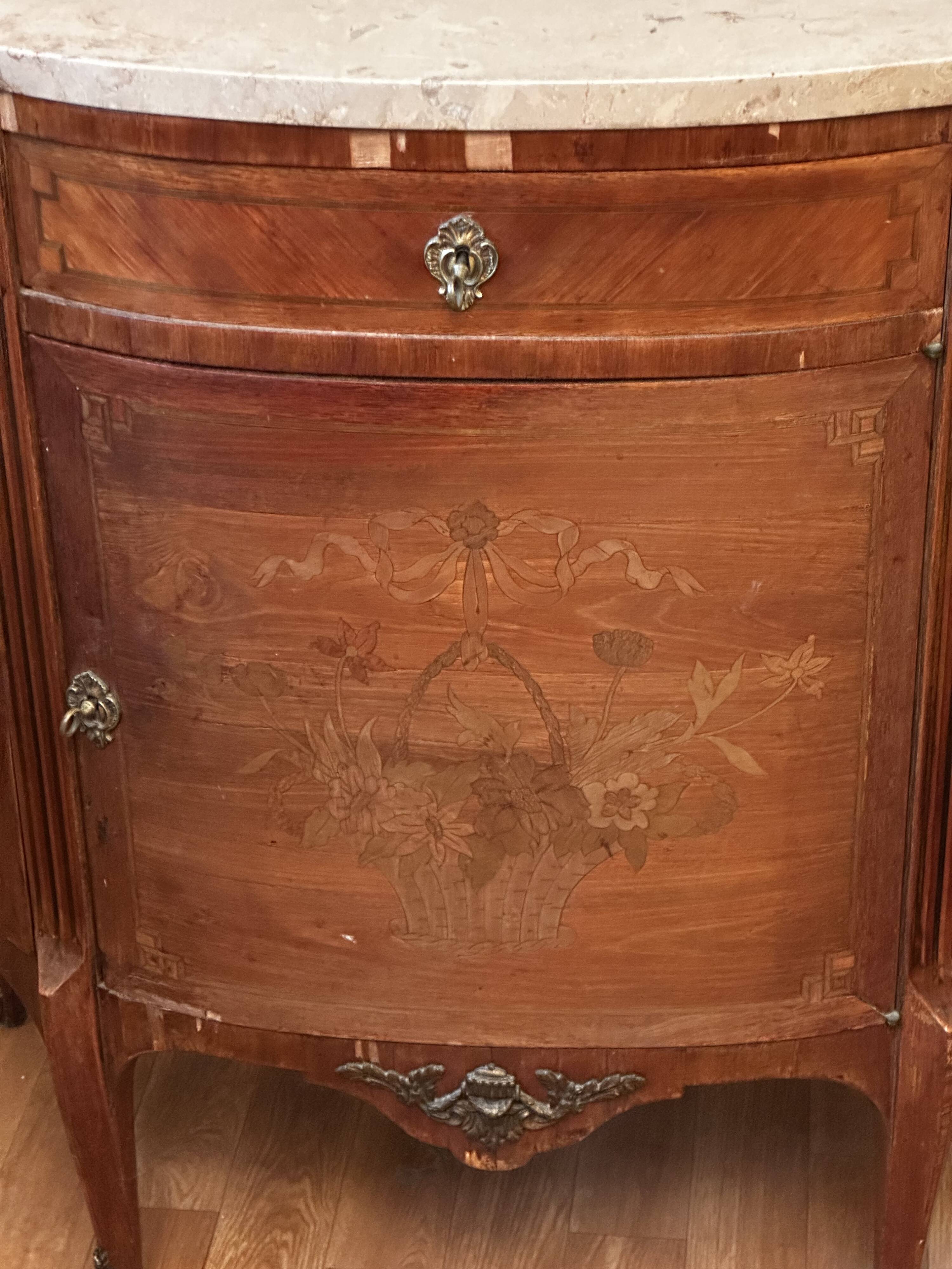 Louis XVI Style Half-Moon Chest of Drawers with Marquetry