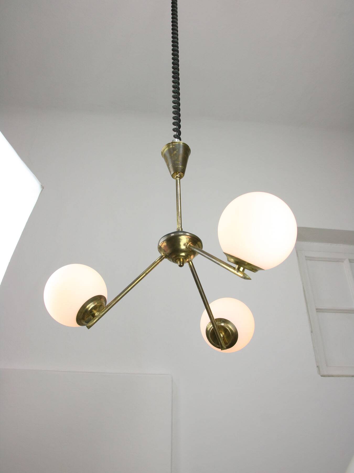 Art Deco Italian Brass and Opaline Chandelier