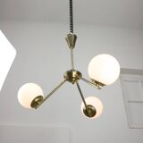 Lustre Art Déco en laiton et opaline italien