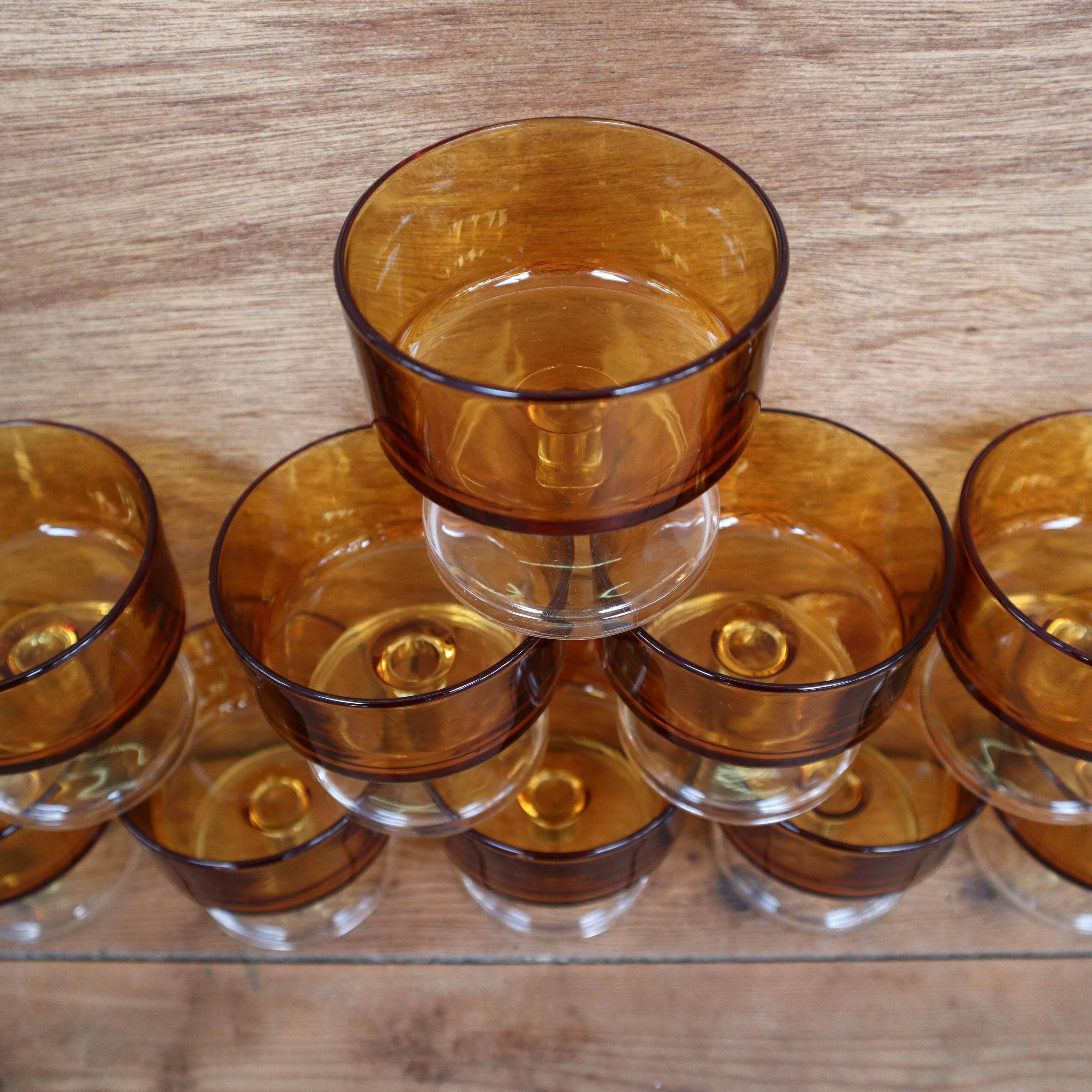 Lot of 10 Luminarc 70's dark amber champagne glasses