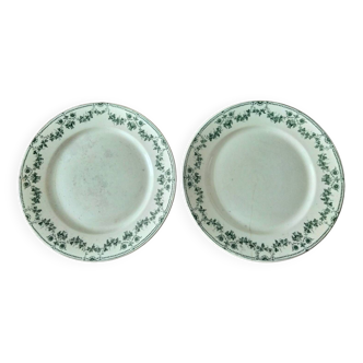 2 assiettes plates Badonviller modele champagne vert