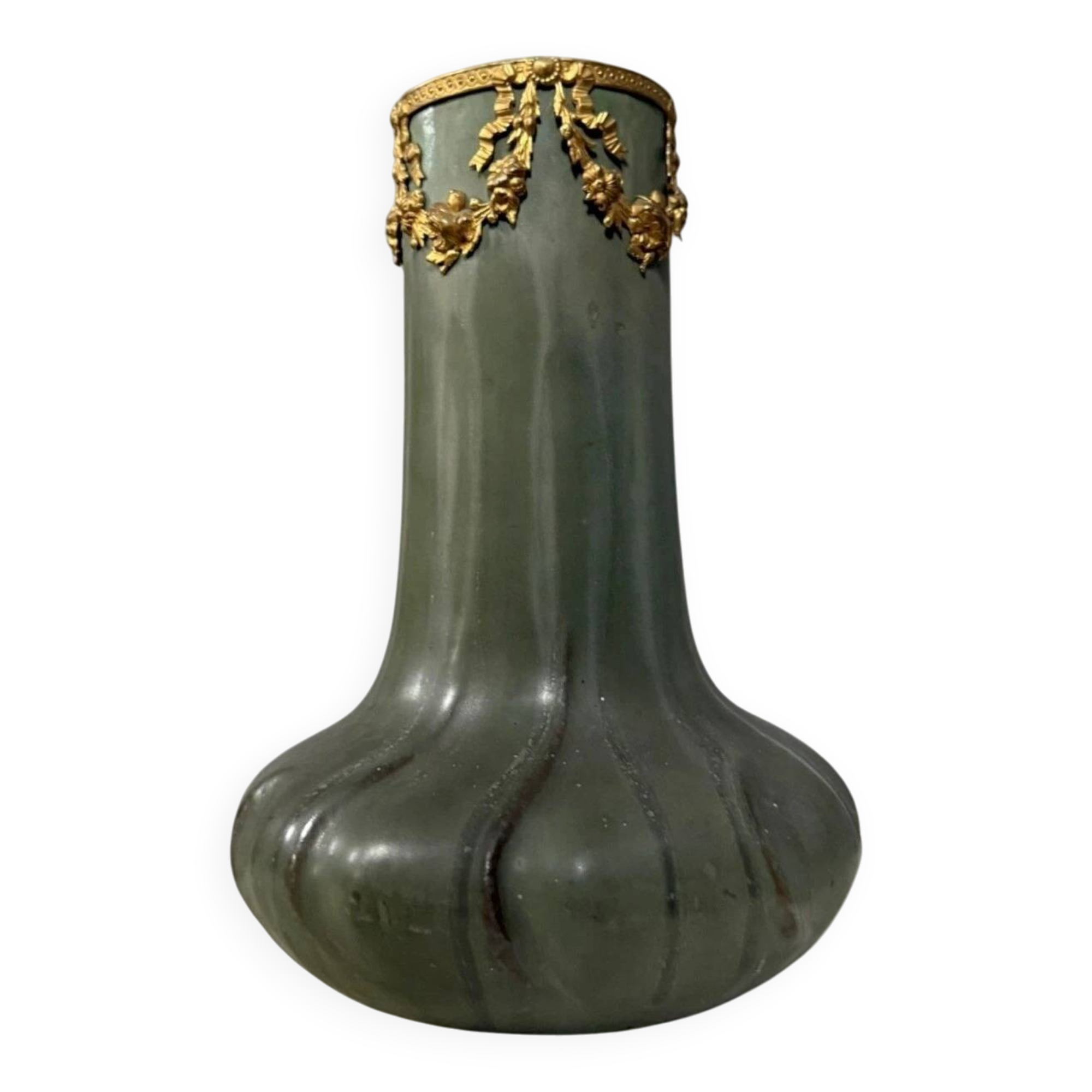 Denbac: ceramic and gilded bronze vase from the Art Nouveau period