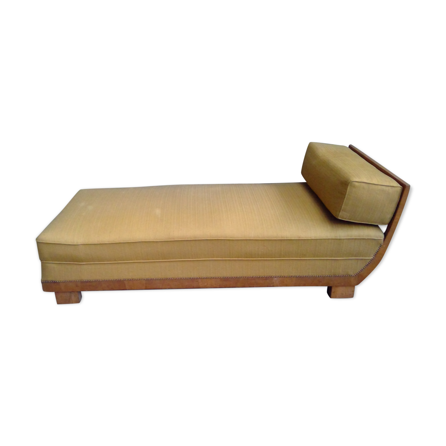 Chaise longue sofa period Art Deco circa 1930 yellow fabric in Walnut magnifying glass