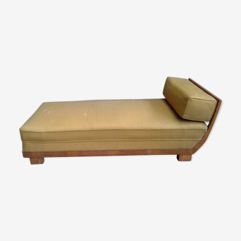 Chaise longue sofa period Art Deco circa 1930 yellow fabric in Walnut magnifying glass