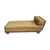 Méridienne lit de repos d'époque art-déco circa 1930 tissus jaune en loupe de noyer