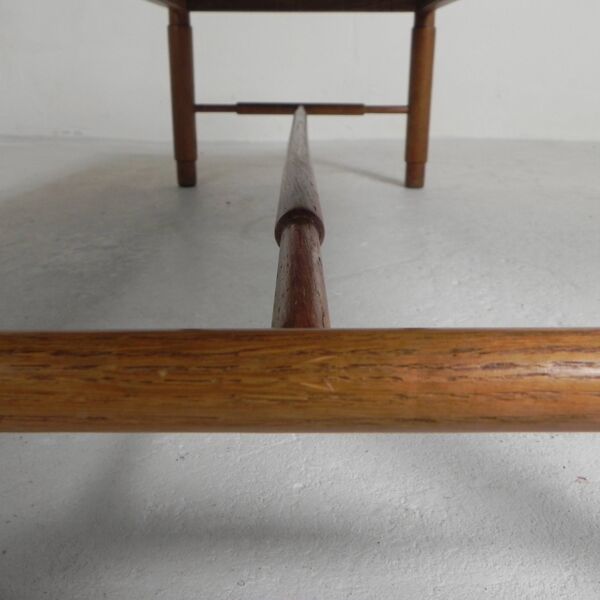 Table basse vintage en chêne avec plateau en ardoise dans un cadre en chêne, années 1960