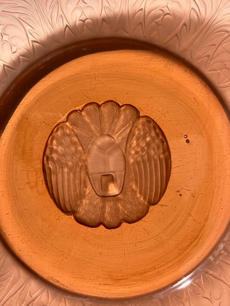 Molded pink glass dish art nouveau patterns D: 31.5cm