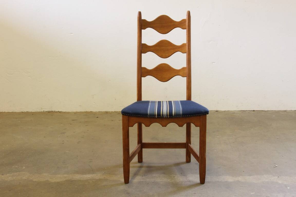 Vintage 1960s Danish Brutalist Oak High Back Chairs style of Henning Kjærnulf