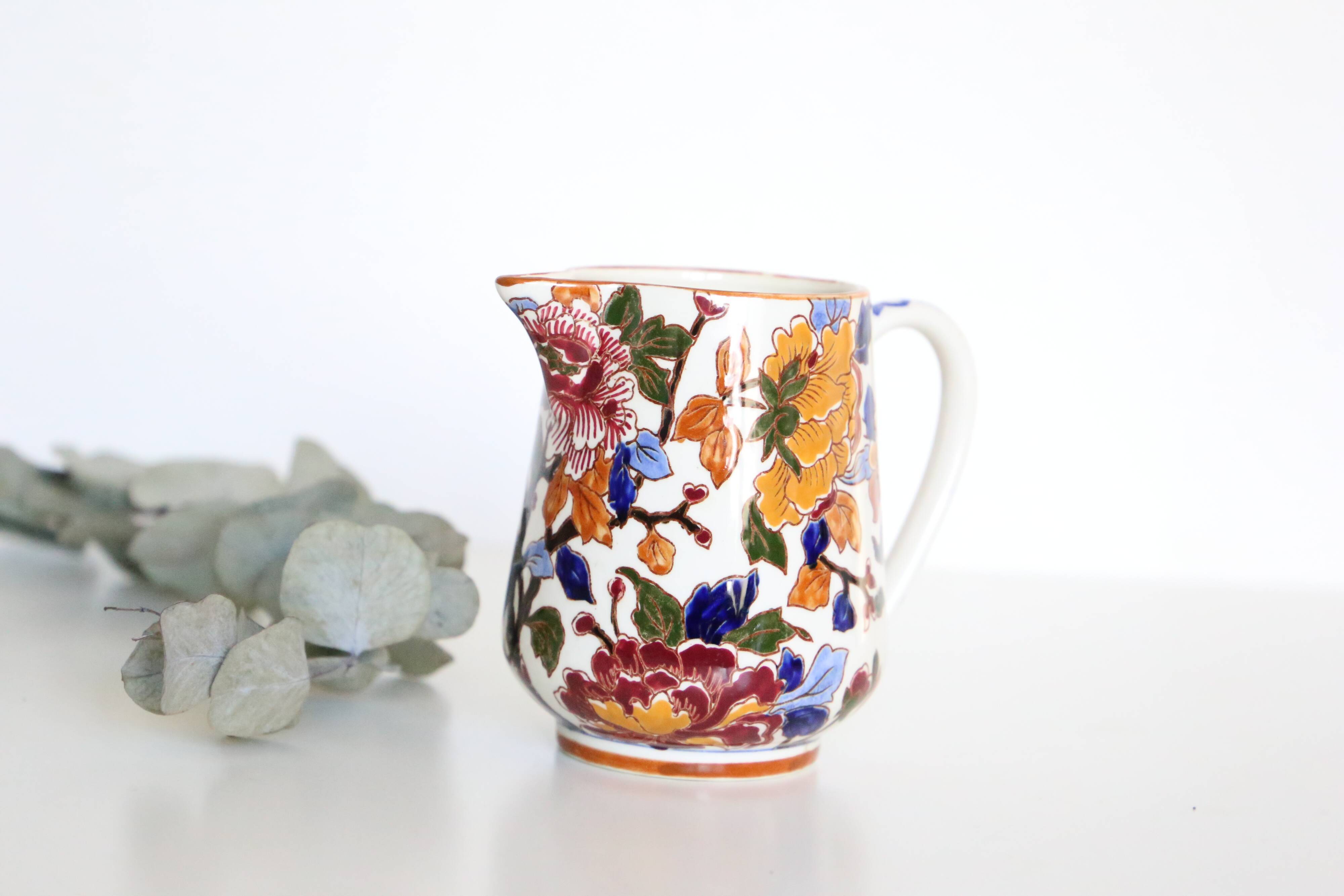 Jug, Broc, ceramic Gien peony pattern, vintage