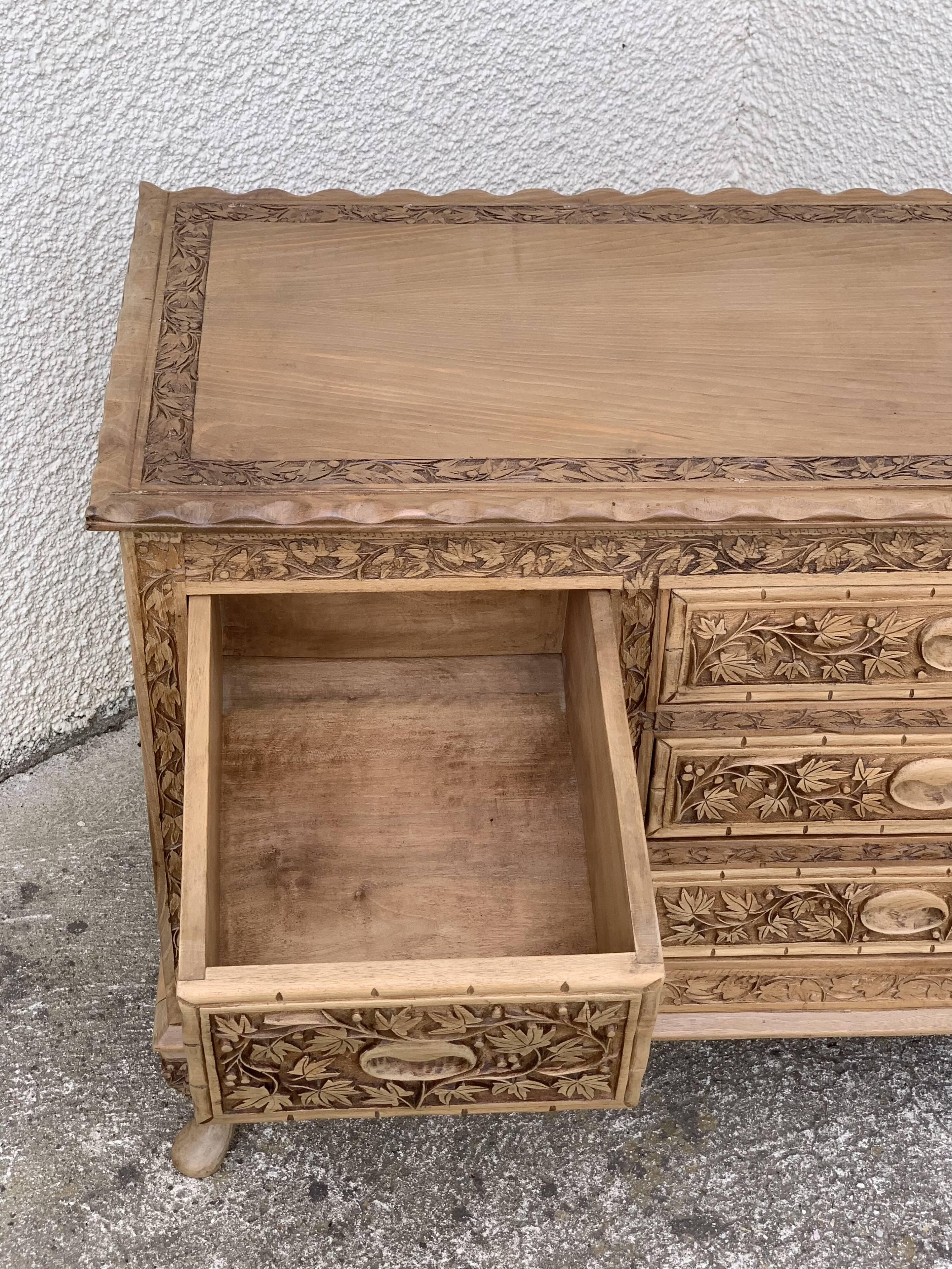 Carved solid Padouk chest of drawers 1950