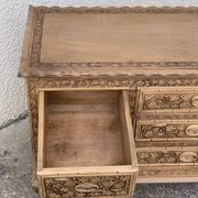 Commode vintage basse Padouk Massif sculpté 1950
