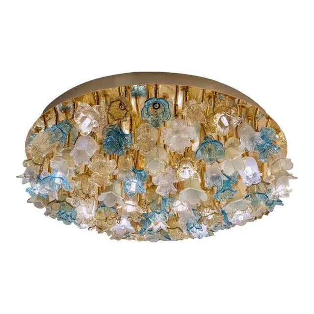 Decorative Gold Murano Glass Flush Mount with Floral Motif by Simoeng