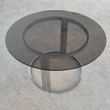 Round designer table in glass and chrome steel by Vittorio Introini for Saporiti, Italy 1970