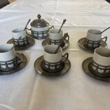 6 tasses à café + sucrier support étain