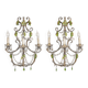 Italian crystal wall sconces with bead flowers in green (pair)