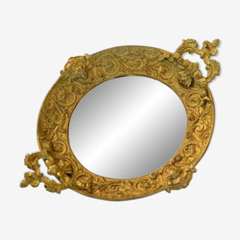 Plateau en bronze doré et miroir Napoleon III