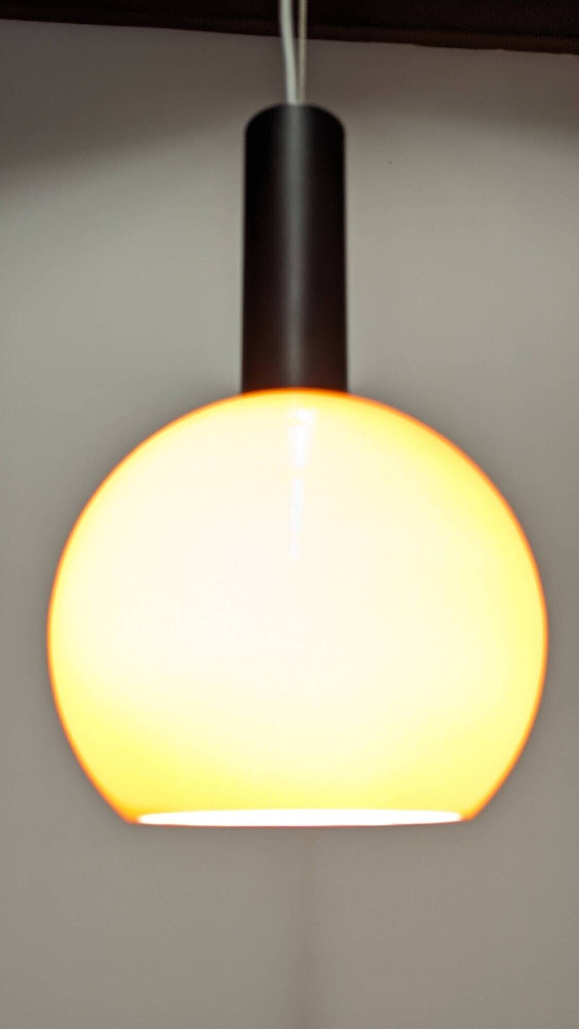 Orange opaline ball pendant light by Parscot, France circa 1970