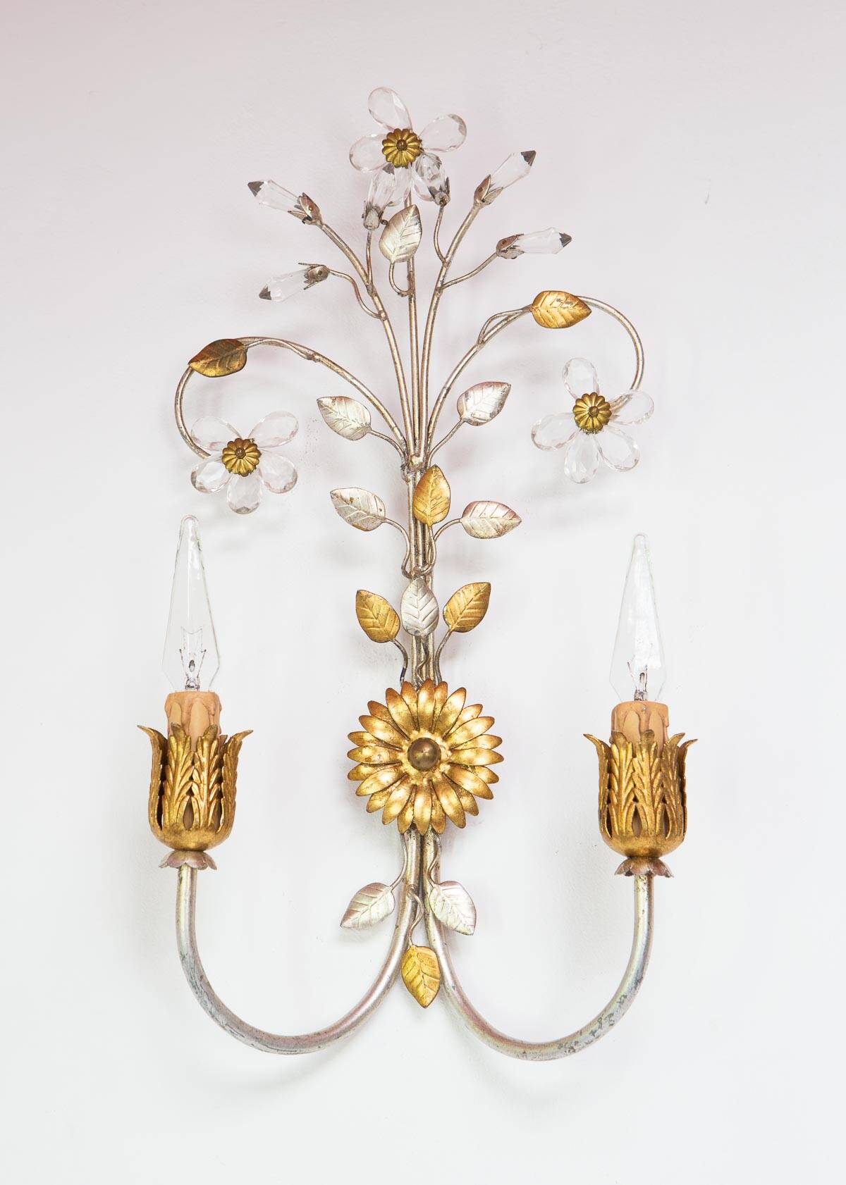 Vintage Italian wall lamp in gold and silver metal (52 cm)