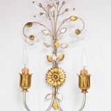 Vintage Italian wall lamp in gold and silver metal (52 cm)